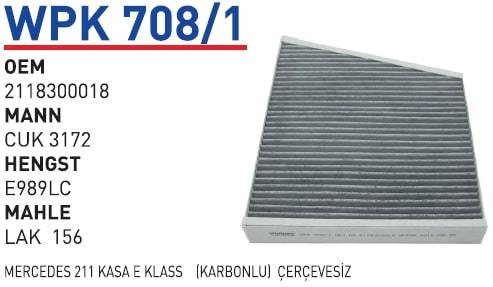 WUNDER WPK708/1 POLEN FİLTRESİ - MERCEDES 211 KASA EKLASS (KARBON