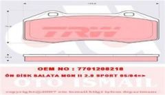 Trw Gdb1606 Fren Balatası Ön Clıo Iıı 2006 Sonrası 2.0 16V Sport Megane Iı