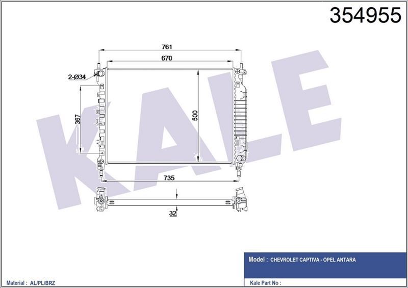 Kale 354955 Su Radyatörü Chevrolet Captiva Opel Antara 2.2D