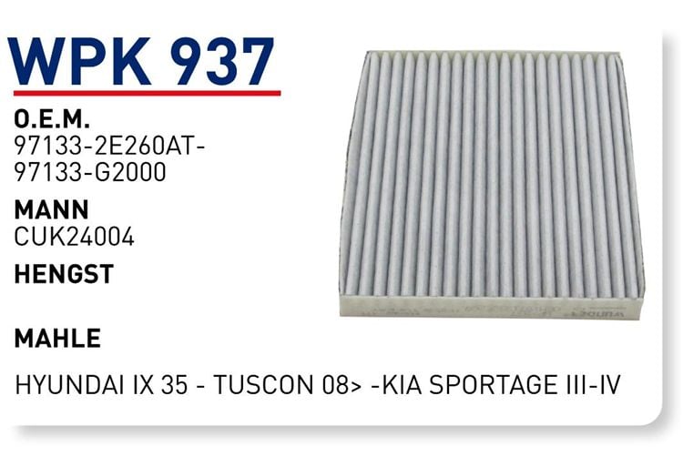 WUNDER WPK937 POLEN  FİLTRESİ - KİA SPORTAGE III-IV - HYUNDAİ İX