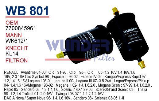 WUNDER WB801 BENZİN FİLTRESİ - RENAULT CLiO - MEGANE (SiYAH)