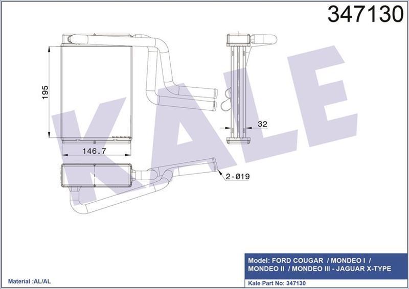 Kalorifer Radyatörü Mondeo 92-06 Cougar 1998 Sonrası / X-Type 2001 Sonrası Brazıng