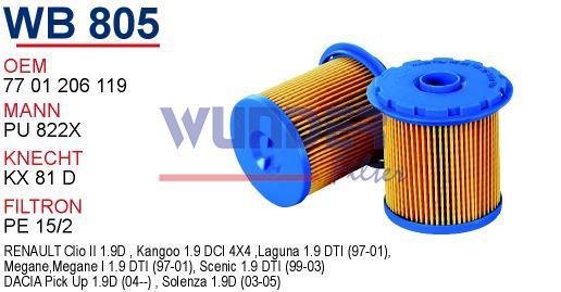 WUNDER WB805 MAZOT FİLTRESİ - RENAULT KANGOO 1.9