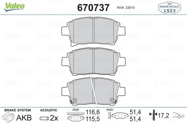 VALEO 670737 DİSK FREN BALATASI ÖN ASCENT 2001-2003-CELICA 1999-2