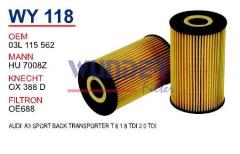 WUNDER WY118 YAĞ FİLTRESİ - AUDI -A3 sportback (8PA) - 1,6 TDİ