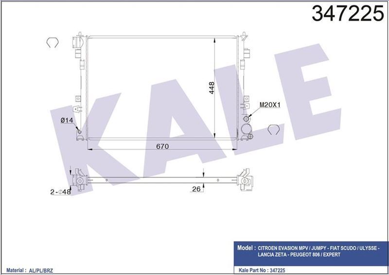 Kale 347225 Radyatör Scudo Jumpy Expert 1.9D 2.0Jtd Ac + Klimasız