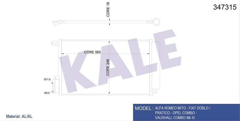 Kale 347315 Klima Radyatörü Doblo 1.4  2010 Sonrası Opel Combo  2012 Sonrası Alfa Rom