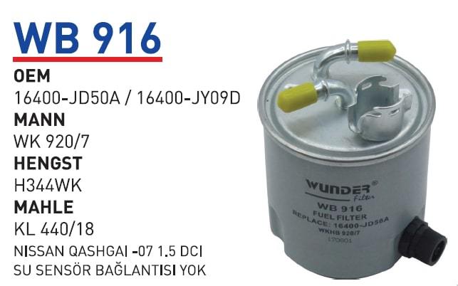 WUNDER WB916 MAZOT FİLTRESİ - NiSSAN QASHGAİ -07 1.5 DCİ SU SENSÖ