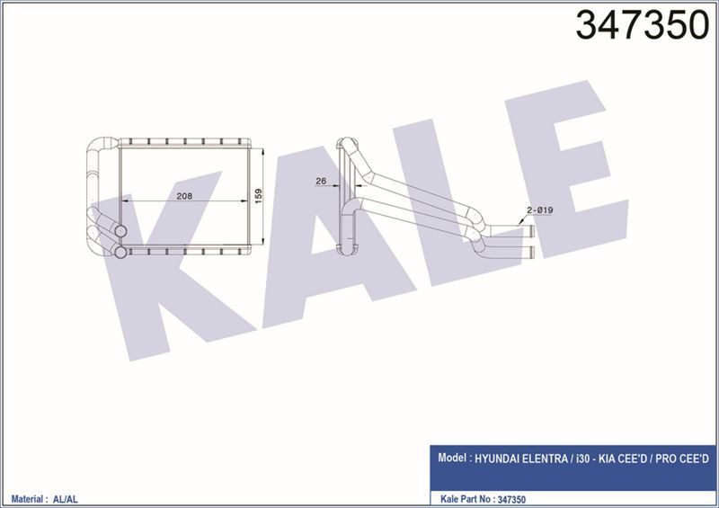 Kale 347350 Kalorifer Radyatörü İ30 Ceed Elantra  2012 Sonrası 97138 A5000