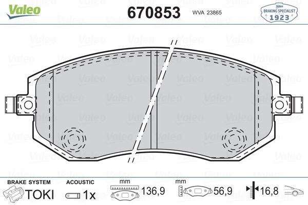 VALEO 670853 ÖN BALATA SUBARU FORESTER 2.0.2.0S 2.0D 2.5 02=-09=-