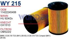 WUNDER WY215 YAĞ FİLTRESİ - BMW E36 318 TDS M41