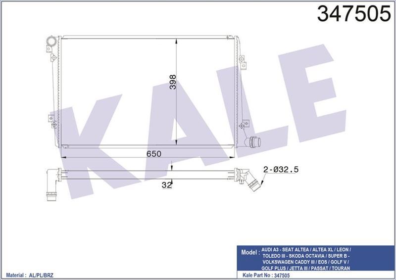 Kale 347505 Radyatör 2004 Sonrası Golf V Caddy Passat 1.9Tdı 2.0Tdı
