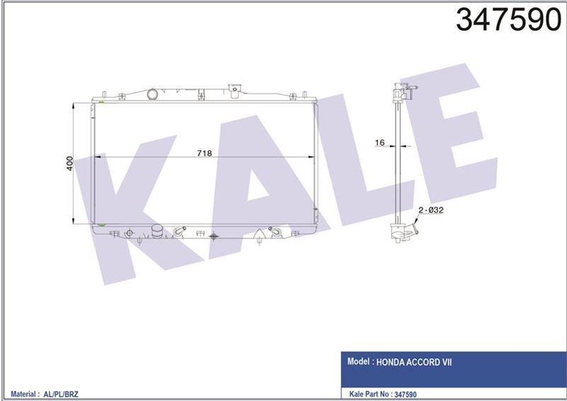 Kale 347590 Radyatör Otomatik Accord 2.4 03-08 19010-Raa-A01