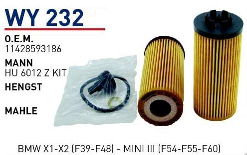 WUNDER WY232 YAĞ FİLTRESİ - BMW X1-X2 (F39-F48) - MINI III (F54-F