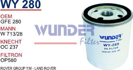 WUNDER WY280 YAĞ FİLTRESİ - ROVER GROUP Y.M - LAND ROVER