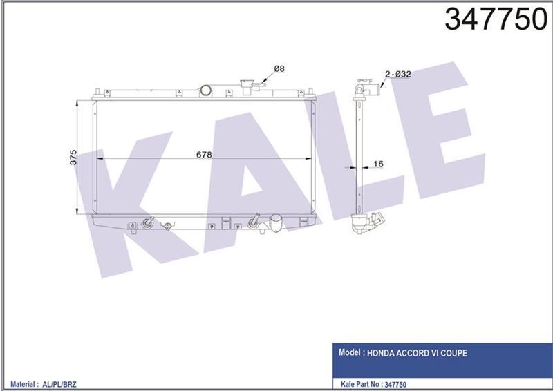 Kale 347750 Radyatör Al/Pl/Brz Accord Vı Coupe At