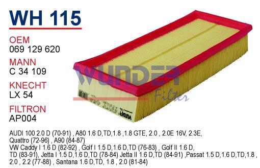WUNDER WH115 HAVA FİLTRESİ - VOLKSWAGEN GOLF II 1.5 TD