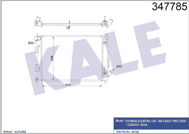 Kale 347785 Radyatör Mekanık İ30 Ceed Ceratoâ  1.4 1.6Â   2012 Sonrası 2531