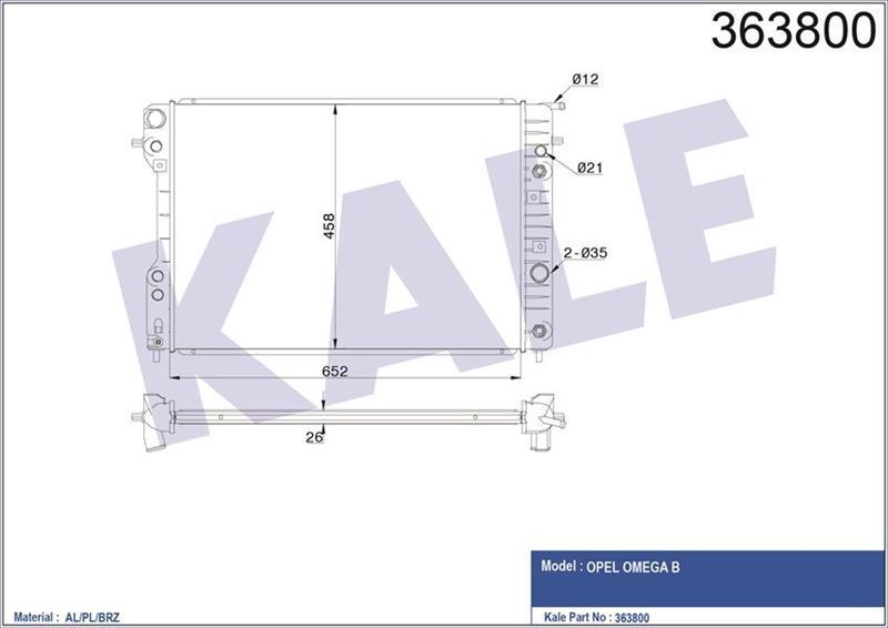 Kale 363800 Su Radyatörü Omega B 1994 Sonrası 2.5I V6 24V 2.6I V6 24V 3.0I