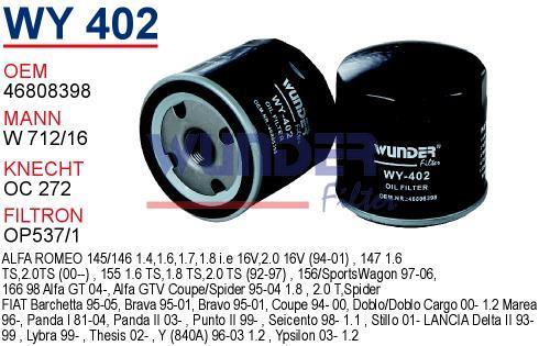 WUNDER WY402 YAĞ FİLTRESİ - FİAT MAREA - BRAVA - BRAVO 96-