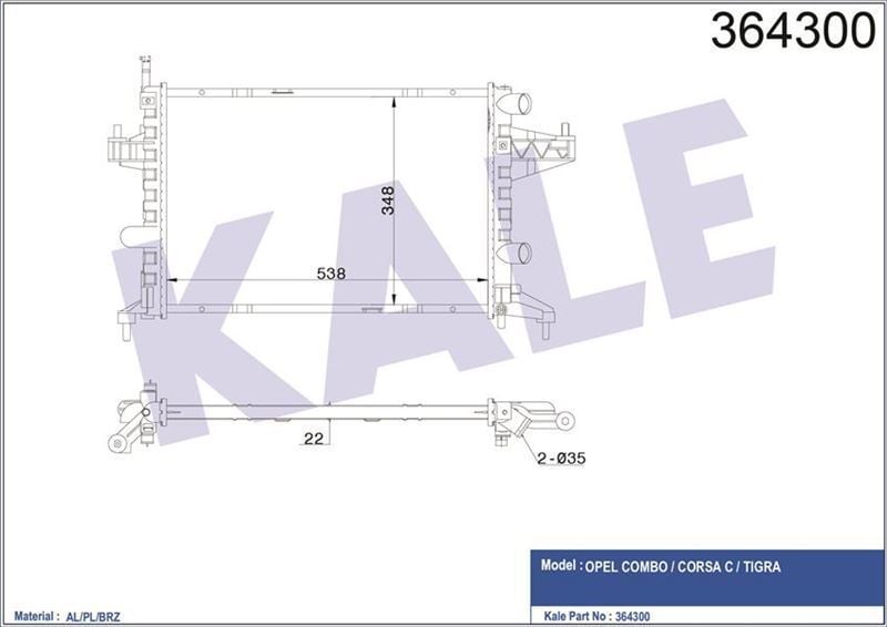 Kale 364300 Su Radyatörü Corsa C 2000 Sonrası 1.0 12V 1.4 16V Mt Combo 00-