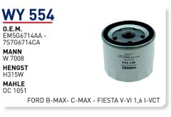 WUNDER WY554 YAĞ FİLTRESİ - FORD B-MAX- C-MAX - FİESTA V-VI 1,6 T