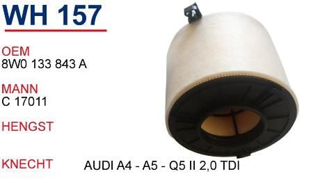 WUNDER WH157 HAVA FİLTRESİ - AUDI A4 - A5 - Q5 II 2,0 TDİ