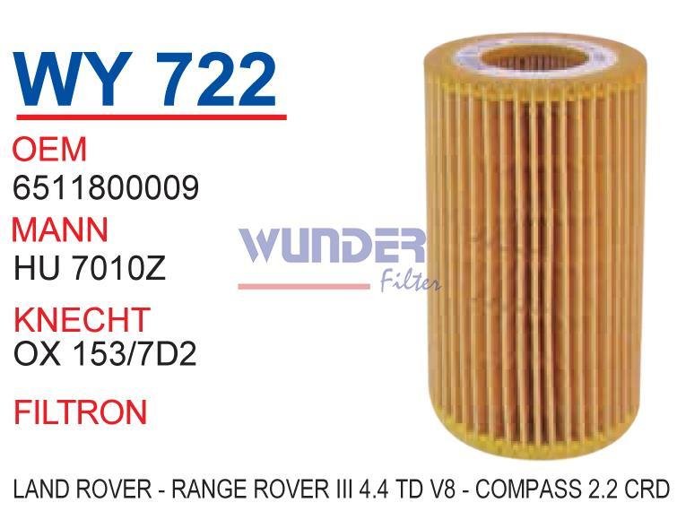 WUNDER WY722 YAĞ FİLTRESİ - LAND ROVER -RANGE ROVER III4,4 TD V8
