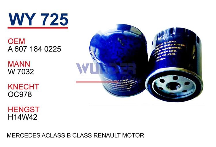 WUNDER WY725 YAĞ FİLTRESİ - MERCEDES A-KLASSE,B KLASSE160 CDI