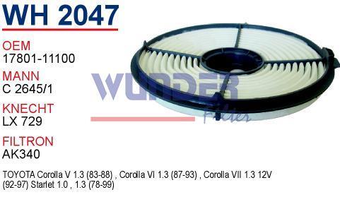 WUNDER WH2047 HAVA FİLTRESİ - TOYOTA COROLLA 1.3 KARB.
