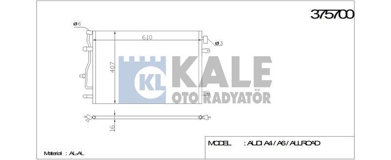 Kale 375700 Klima Radyatörü A4 B6 B7 2000 Sonrası A6 2001 Sonrası 605X401X16