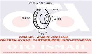 Valeo 186198 Fren Diski Ön 206 1998 Sonrası 305 84-87 306 1993 Sonrası 405 87-96 Pa