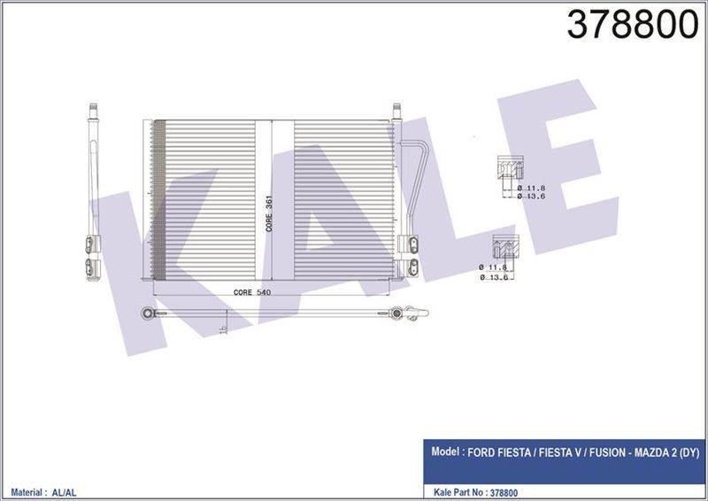 Kale 378800 Klima Radyatörü Fıesta V 2001 Sonrası Fusıon 2001 Sonrası / Mazda 2 03-