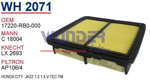 WUNDER WH2071 HAVA FİLTRESİ - HONDA CITY-JAZZ III 1,2-1,4 VTEC