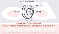Valeo 186307 Fren Diski Arka Laguna I 95-01 Safrane 92-00 Düz 265
