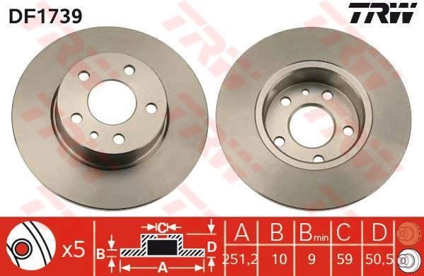 Trw Df1739 Fren Diski Arka 147 2000 Sonrası 156 1997 Sonrası 164 1992 Sonrası Düz 251Mm