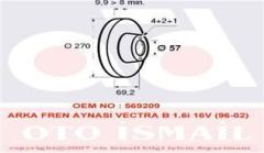 Valeo 186565 Fren Diski Arka Vectra B 1995 Sonrası  Düz 270Mm 4 Bıjon