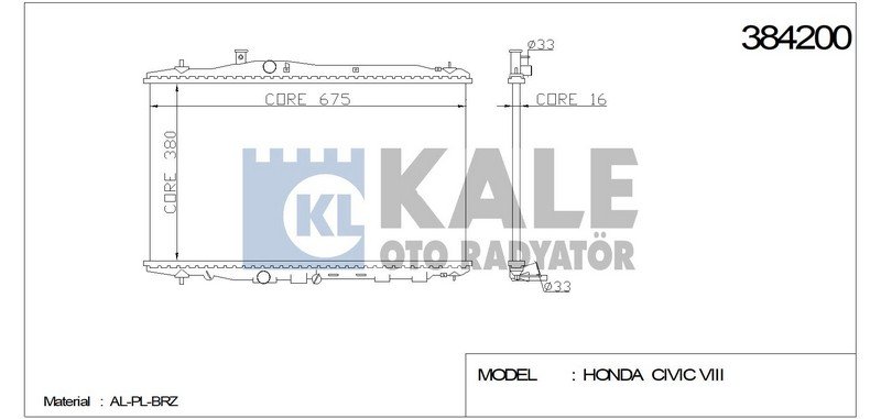 Kale 384200 Radyatör Cıvıc Vııı Al Pl Brz 375X677X16