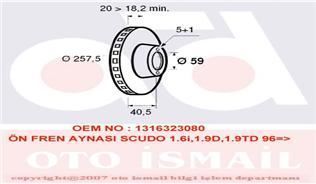 Valeo 186589 Fren Diski Ön Scudo 1996 Sonrası / 806 1994 Sonrası Expert I 1995 Sonrası / Jum