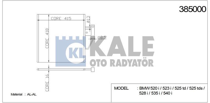 Kale 385000 Klima Radyatörü Bmw 5 E36 E39 1995 Sonrası 478X418X16