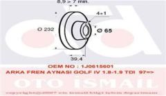 Valeo 186597 Fren Diski Arka Golf Iv 1997 Sonrası Bora 1999 Sonrası / A1  2010 Sonrası A2 00-