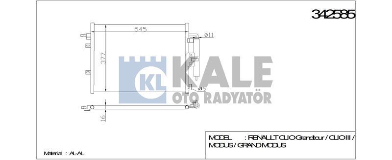 Kale 342585 Klima Radyatörü Clıo Iıı 2005 Sonrası 1.2 1.4 1.6 Modus 04-