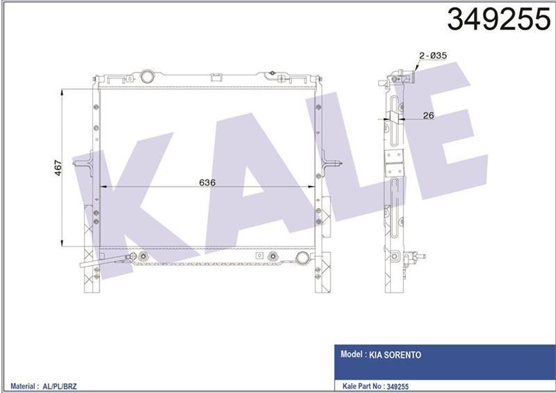 Kale 349255 Radyatör Otomatik Sorento 2.5 Crdı 2002 Sonrası 25310-3E300