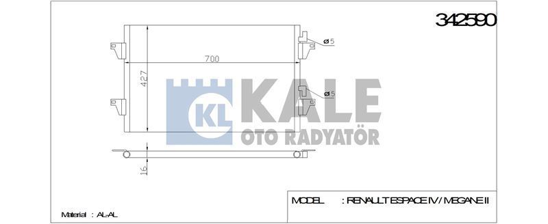 Kale 342590 Klima Radyatörü Vel Satıs Espace Iv
