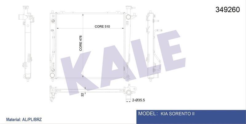 Kale 349260 Radyatör Otomatik Sorento 2.0 Crdı  2011 Sonrası 2.2 Crdı  2010 Sonrası 2