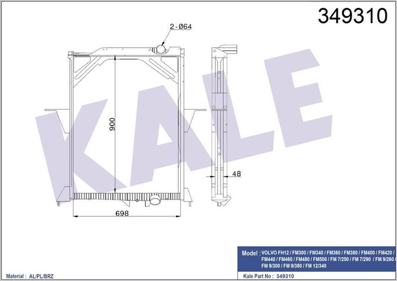 Kale 349310 Radyatör Volvo Fm 900×698×48