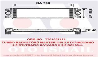 VALEO 817637 TURBO RADYATÖRÜ MASTER II 98- 2.5 DCI / MOVANO A 98-