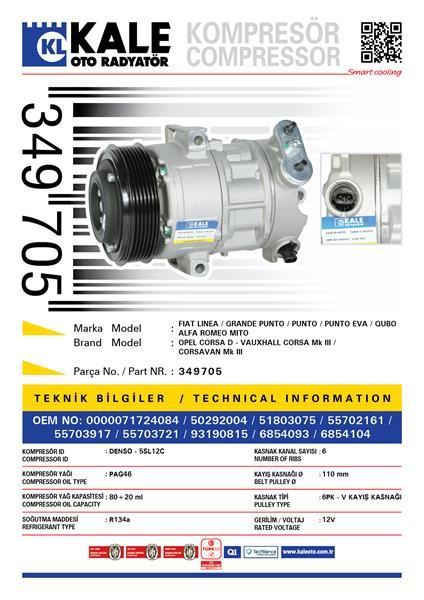 Kale 349705 Klima Kompresörü Corsa D 1.3 Cdtı-1.7 Cdtı 06=-Agıla