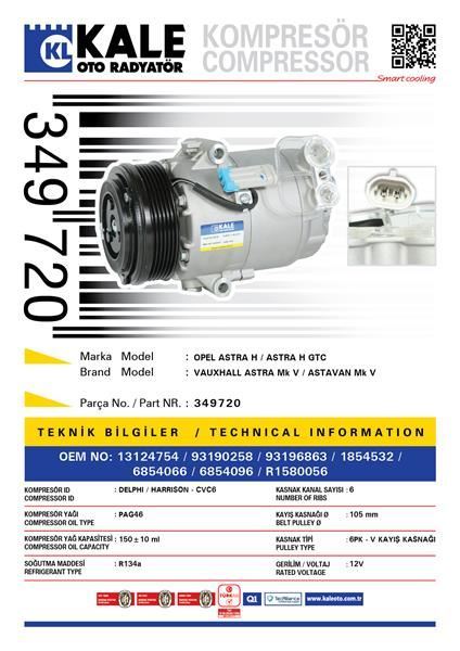 Kale 349720 Klima Kompresörü Astra H 1.3 Cdti 05=-(105Mm)
