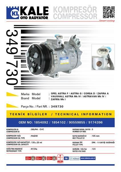 Kale 349730 Klima Kompresörü Astra G 1.4 16V-1.6 16V-1.8 16V-2.0